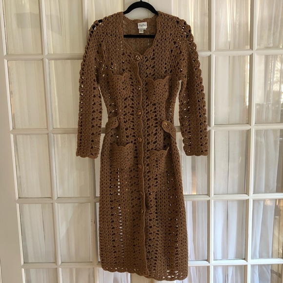 Tracy Reese Crochet Camel Sweater Coat - Picture 6 of 8
